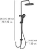 A diagram showing the dimensions of a black shower system. Produktbild-Vorschau