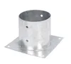 A galvanized metal post anchor with a square base and a cylindrical top, shown against a white background. Voir les images du produit