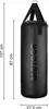 A black punching bag with dimensions indicated by measurement lines and text. Produktbild-Vorschau