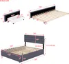 Diagrams showing the dimensions of a bed frame and its components, including a pull-out bed and storage drawers. Produktbild-Vorschau