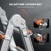 Close-up of a ladder's adjustable locking mechanism, with inset images showing the locked and unlocked states. Anteprima dell’immagine prodotto