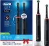 The image shows the packaging of an Oral-B PRO 3 3900 electric toothbrush set, along with two of the toothbrushes themselves displayed outside the box. Produktbild-Vorschau
