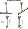 Collage showing different mounting possibilities and dimensions of a curtain rod holder. Produktbild-Vorschau