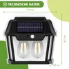 A solar-powered outdoor light with dimensions indicated. Produktbild-Vorschau