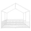 A white house-shaped bed frame with a slatted base and railings, shown from the front on a white background. Produktbild-Vorschau