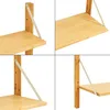 A collage of four close-up images showing the details of a wooden shelf, highlighting its construction and mounting brackets. Voir les images du produit