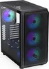 A black computer tower case with RGB fans. Produktbild-Vorschau