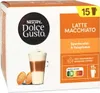 A box of Nescafé Dolce Gusto Latte Macchiato coffee capsules. Voir les images du produit