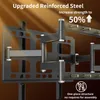 Close-up of a reinforced steel TV wall mount with text overlays highlighting its features. Produktbild-Vorschau