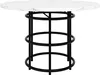 A round white marble-top table with a black metal base. Produktbild-Vorschau