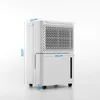 A white dehumidifier is shown on a white background with dimensions indicated by blue lines and text. Podgląd zdjęcia produktu