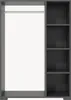 A front view of a gray wardrobe with a hanging rod and shelves. Náhled obrázku produktu