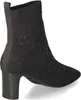 A black knitted boot with a diamond pattern and rhinestones, shown from the side. Produktbild-Vorschau