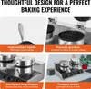 Collage of images highlighting features of a commercial waffle maker. Náhled obrázku produktu