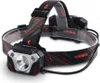 A close-up studio shot of a black and gray headlamp with orange accents and a patterned strap. Podgląd zdjęcia produktu