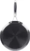The underside of a black frying pan with a silver handle against a white background. Voir les images du produit