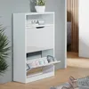A white shoe cabinet with multiple compartments, some of which are open and contain shoes. Náhľad obrázku produktu