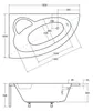 Technical drawing and dimensions of a corner bathtub. Podgląd zdjęcia produktu