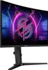 A curved gaming monitor displaying a vibrant, neon-lit graphic with a stylized logo. Produktbild-Vorschau