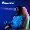 A man wearing a VR headset and playing a video game while sitting in a gaming chair. Produktbild-Vorschau