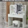 Schminktisch mit LED-Beleuchtung Weiß mit Hocker Spiegel Produktbild-Vorschau 5