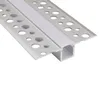A close-up, angled view of a section of an aluminum profile for LED strips, designed for drywall installation. Náhled obrázku produktu