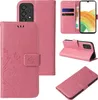 Collage of product images showing a pink floral butterfly flip case for a Samsung Galaxy A33 5G phone from multiple angles. Produktbild-Vorschau