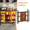 A wall-mounted wine rack with LED lighting, showcasing various bottles of alcohol and glassware. Produktbild-Vorschau