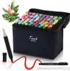 A set of 80 Touch alcohol markers in a black carrying case, with one marker drawing a red line. Podgląd zdjęcia produktu