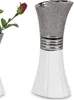 Dekorative Blumenvase Vase Keramik 30cm weiss-silber Produktbild-Vorschau 3