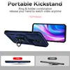 A dark blue phone case with a ring stand is shown, with a smartphone screen displaying a colorful abstract image. Produktbild-Vorschau