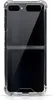 A clear, professional studio shot of a transparent phone case for a Samsung Galaxy Z Flip phone, shown in its folded state. Produktbild-Vorschau