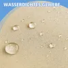 Close-up of beige fabric with water droplets on it, with text overlay. Produktbild-Vorschau