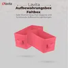 Two pink storage boxes are shown floating against a light gray background with a subtle geometric pattern. Text overlays describe the product. Produktbild-Vorschau