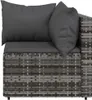 A close-up view of a gray rattan corner sofa section with dark gray cushions. Náhľad obrázku produktu