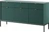 A teal sideboard with fluted doors and gold handles, presented on a white background.