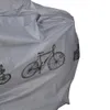 A close-up of a gray bicycle cover with printed bicycle illustrations. Náhled obrázku produktu