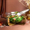 Salatschale aus Glas mit Salatbesteck auf Holz-Gestell Produktbild-Vorschau 2
