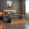 Lit double UnboxG 140 x 190 cm beige en tissu avec 4 Voir les images du produit 1