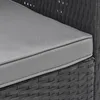 A close-up view of a gray cushion on a black rattan chair. Produktbild-Vorschau