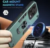 A hand holding a phone case with a magnetic ring, positioned near a car's air vent with a magnetic car mount attached. Produktbild-Vorschau