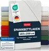 A product image of a white fitted sheet with various colored fitted sheets stacked on the left and right sides. Anteprima dell’immagine prodotto