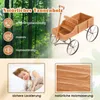 A wooden wagon with a forest background and inset images highlighting product features. Voir les images du produit