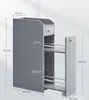 A grey bathroom cabinet with dimensions indicated by text and lines. Produktbild-Vorschau