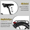 Collage of two close-up images of an e-bike, highlighting the saddle and the rear rack. Produktbild-Vorschau