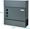 A gray modern mailbox with dimensions indicated. Produktbild-Vorschau