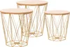 Three nesting tables with gold wire bases and light wood tops, arranged on a white background. Produktbild-Vorschau