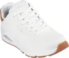 A white Skechers sneaker with brown accents is shown from a side-angle. Podgląd zdjęcia produktu