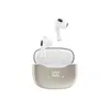 A pair of white wireless earbuds and their charging case are displayed against a white background. The charging case has a digital display showing '100'. Náhled obrázku produktu