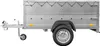 A side view of a silver utility trailer on a white background. Náhled obrázku produktu
